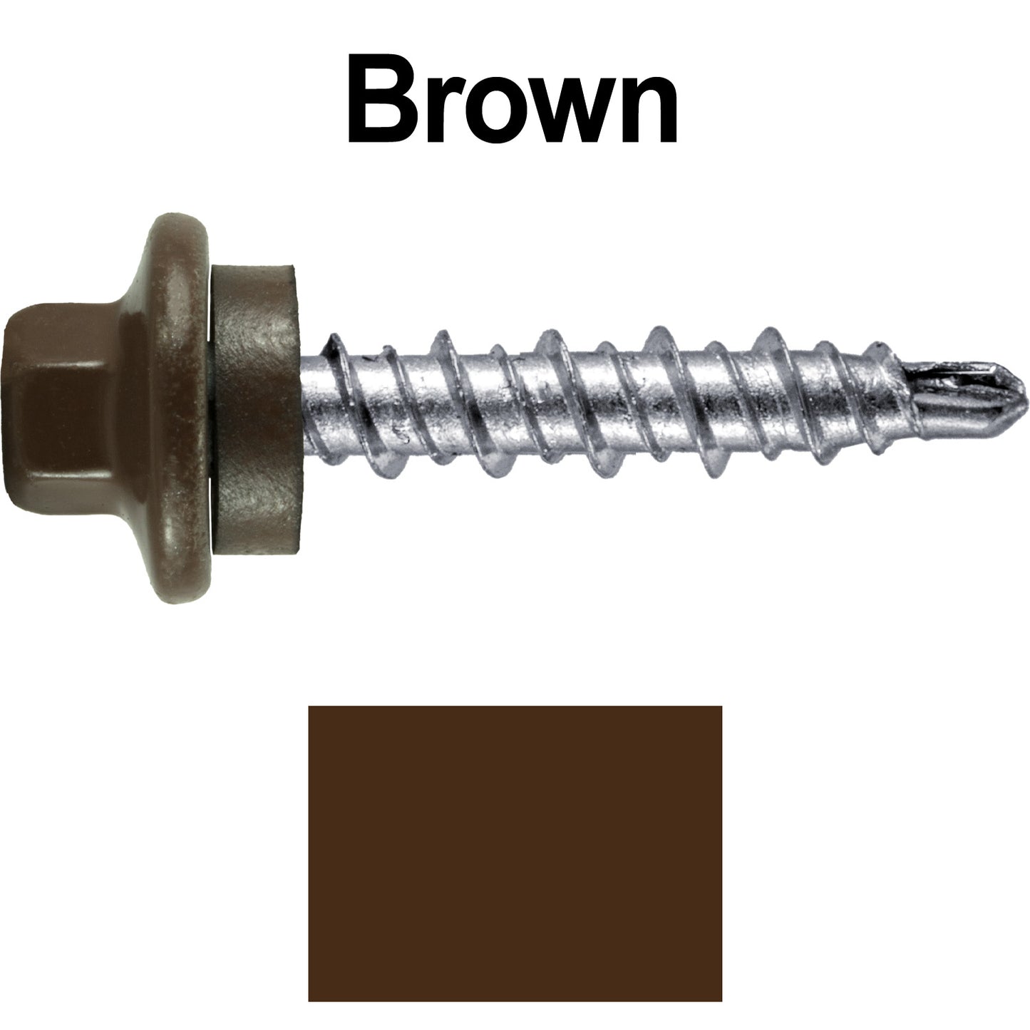 #10 x 1" Stainless Steel Mini Driller Sheet Metal Roofing Screw - Hex Washer Cap - Self starting metal to wood siding screws - EPDM washer. Colored Head.