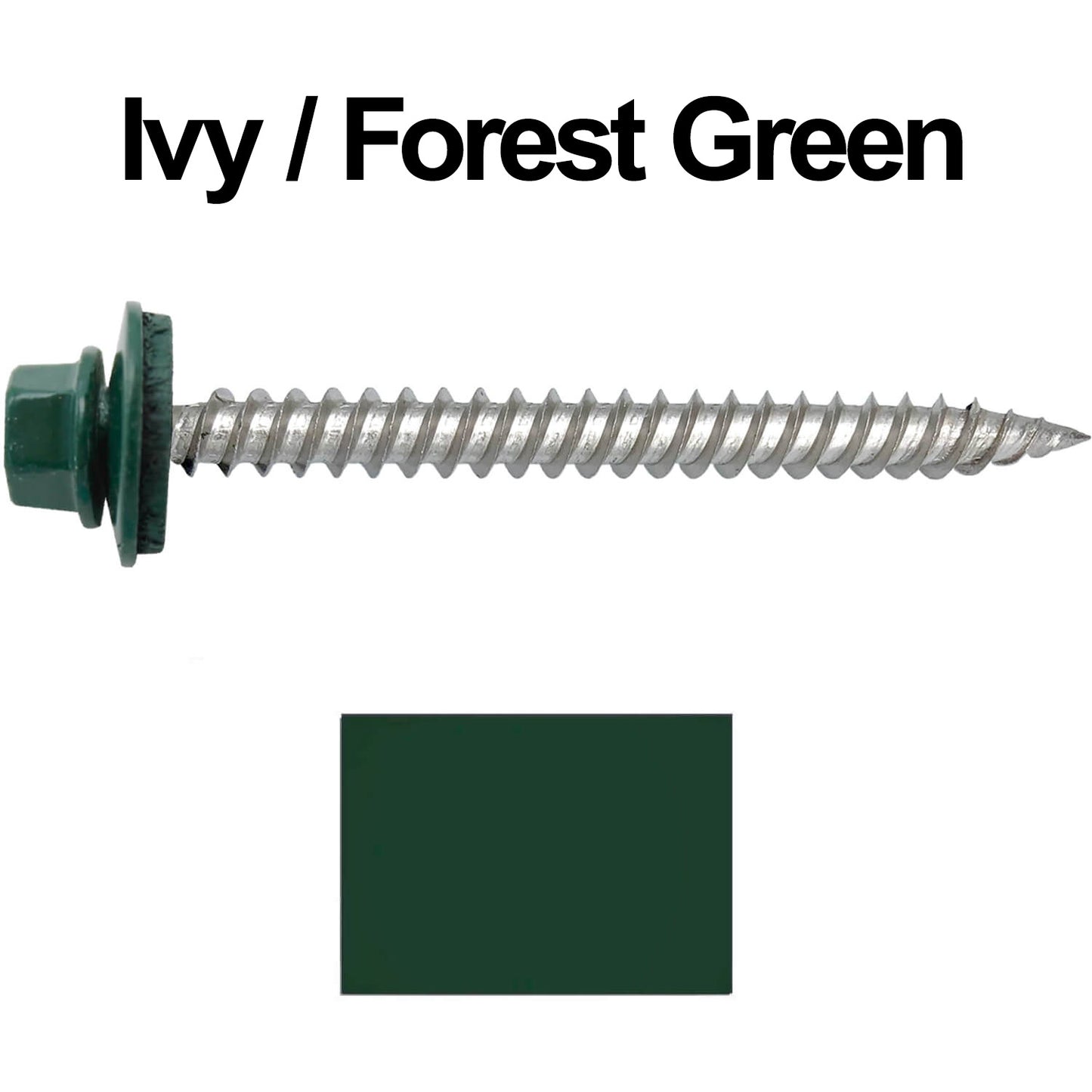 12 x 2-1/2" Stainless Steel Metal Roofing Screw - Hex Washer Head - Self starting/self tapping - EPDM washer. Colored head.