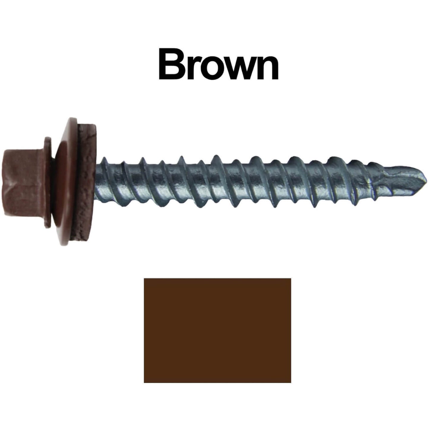 #10 x 1" Mini Driller Sheet Metal Roofing Screw - Hex Washer Head - Self starting metal to wood siding screws. EPDM washer. Colored head.