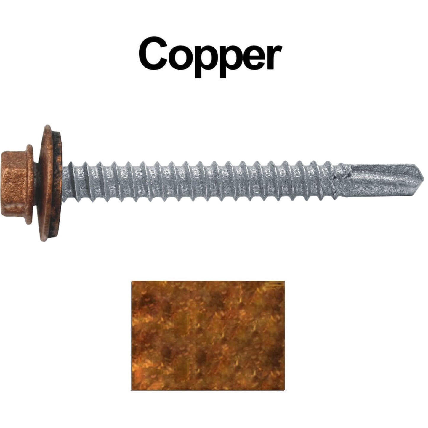 #12 x 2" Metal to Metal Type #3 Metal Roofing Screws - Hex Head Drill Point - 9/16" EPDM Washer.