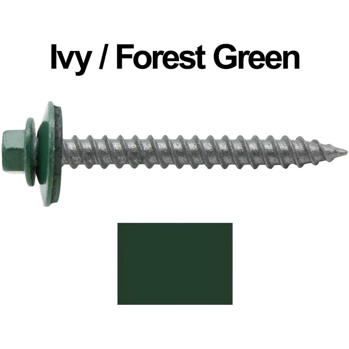 #12 x 2" RE-GRIP METAL ROOFING SCREWS - Hex Washer Head - Self starting/self tapping - EPDM washer. Colored head.