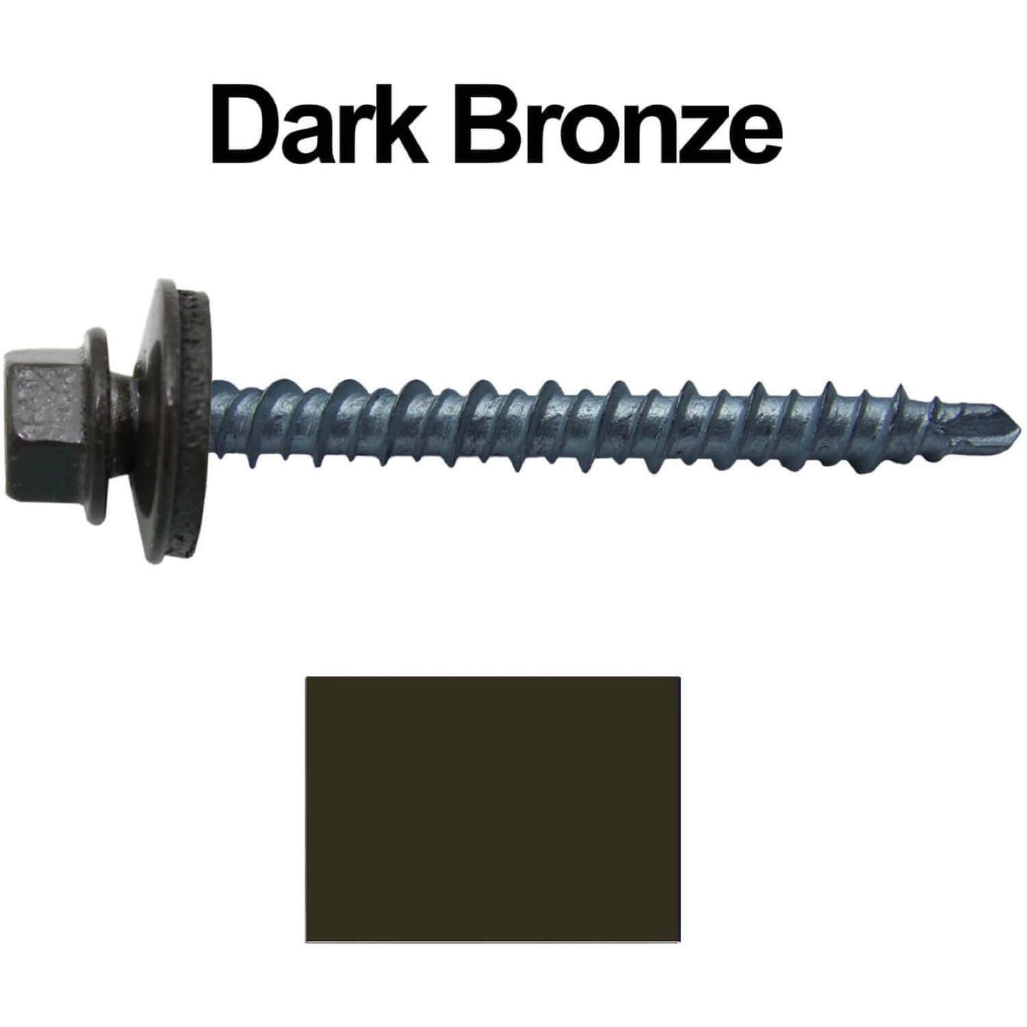 10 x 2" - Mini Driller Sheet Metal Roofing Screw - Hex Washer Head - Self starting metal to wood siding screws. EPDM washer. Colored head.
