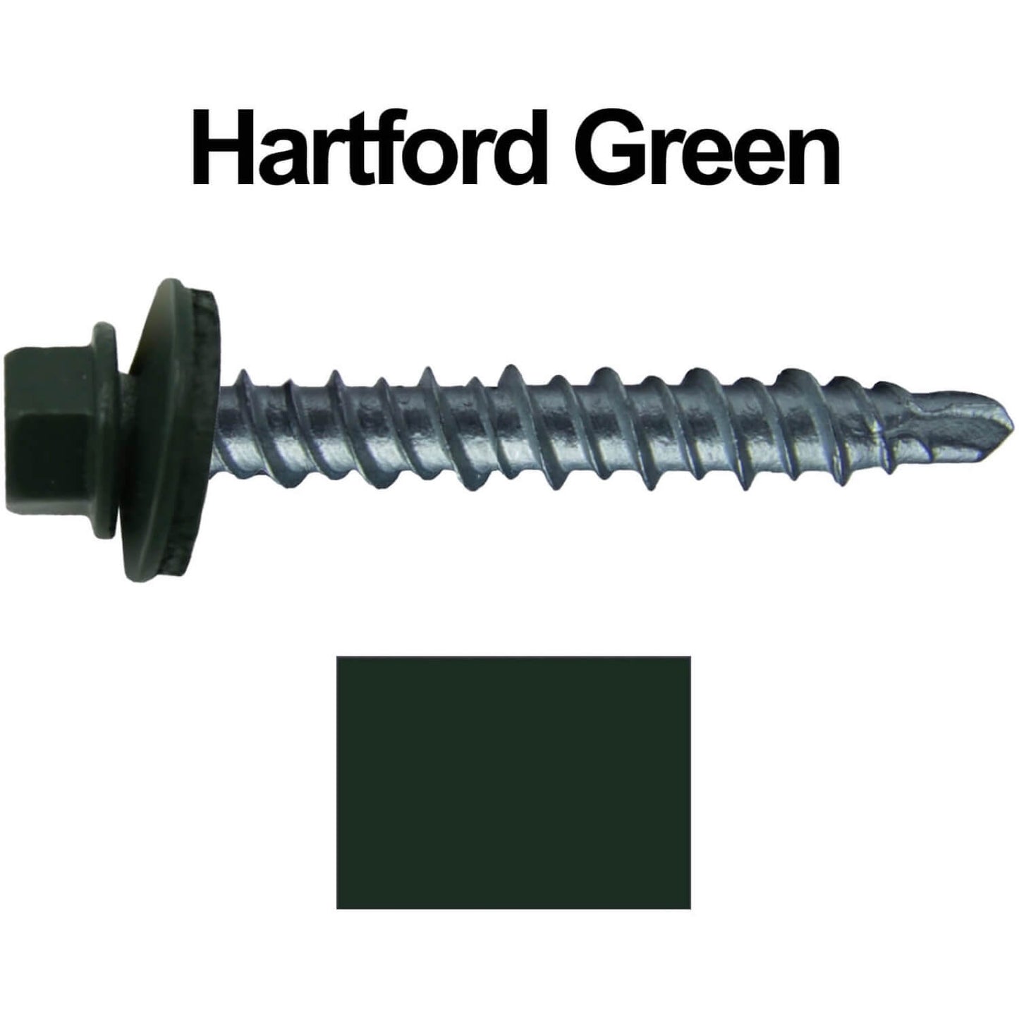 #10 x 1" Mini Driller Sheet Metal Roofing Screw - Hex Washer Head - Self starting metal to wood siding screws. EPDM washer. Colored head.