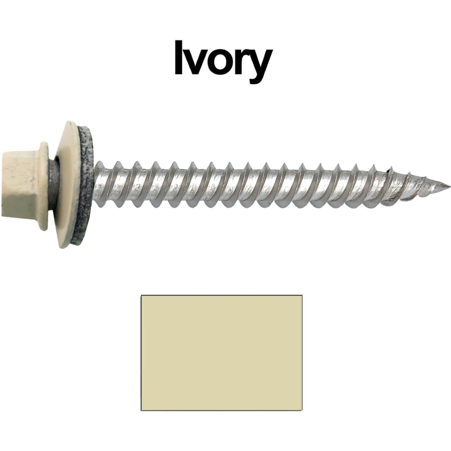 12 x 2" Stainless Steel Metal Roofing Screw - Hex ReGrip Washer Head - Self starting/self tapping - EPDM washer. Colored head.