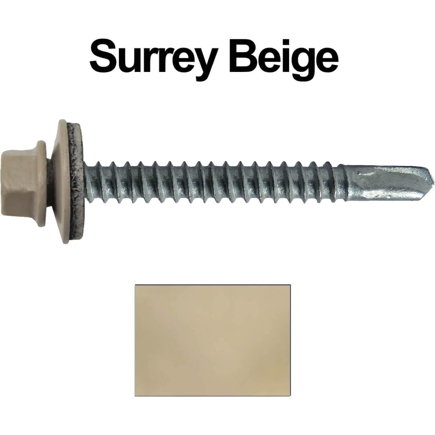 #12 x 2-1/2" Metal to Metal Type #3 Metal Roofing Screws - Hex Head Drill Point - 9/16" EPDM Washer. Colored head.