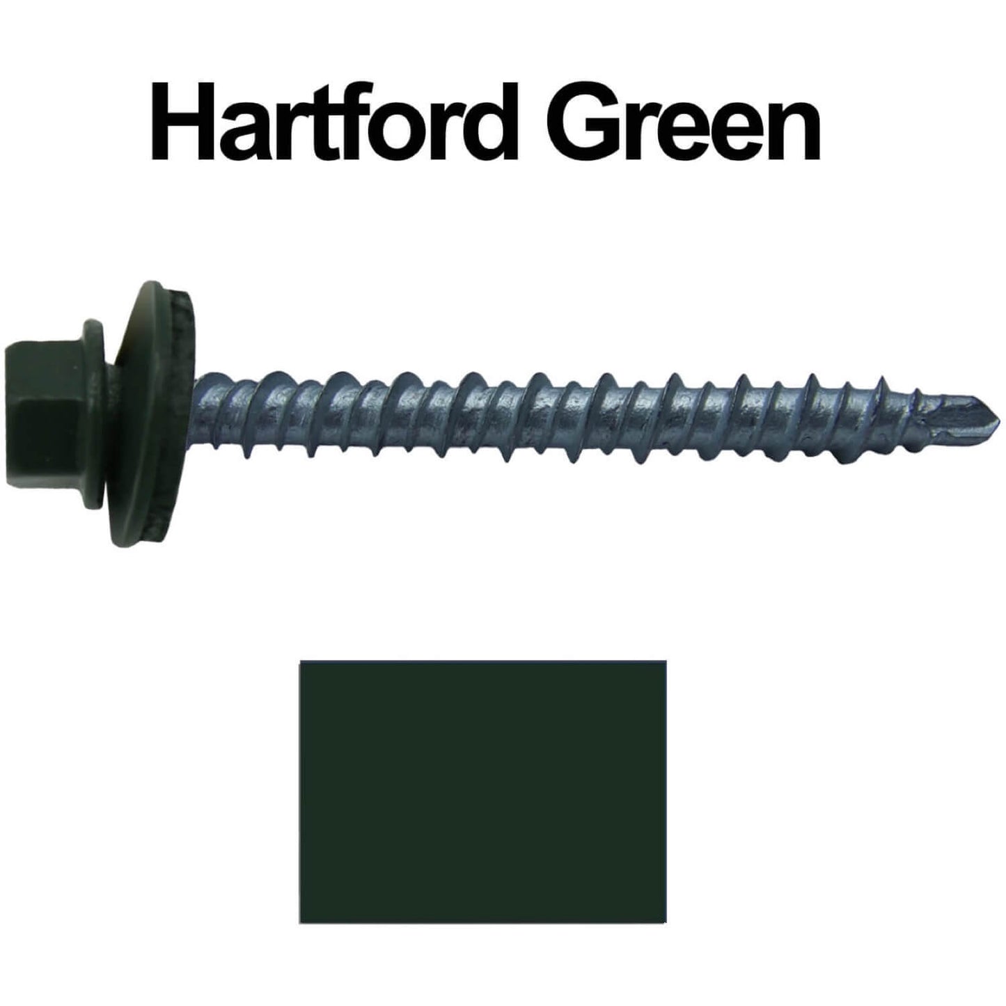 10 x 2" - Mini Driller Sheet Metal Roofing Screw - Hex Washer Head - Self starting metal to wood siding screws. EPDM washer. Colored head.