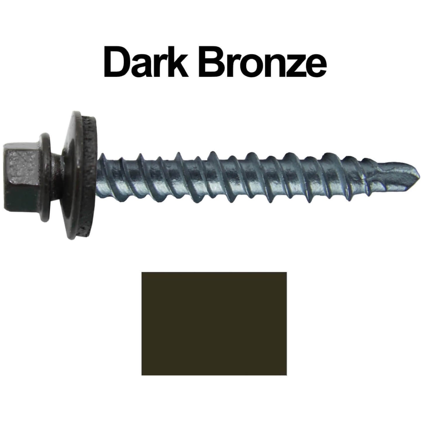 #10 x 1" Mini Driller Sheet Metal Roofing Screw - Hex Washer Head - Self starting metal to wood siding screws. EPDM washer. Colored head.