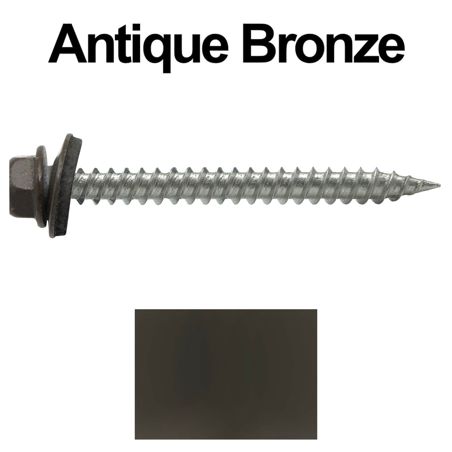 #9 x 2" Stainless Steel Metal Roofing Screws - Hex Washer Head - Self-Piercing (SP) tip metal to wood. EPDM washer. Colored head.