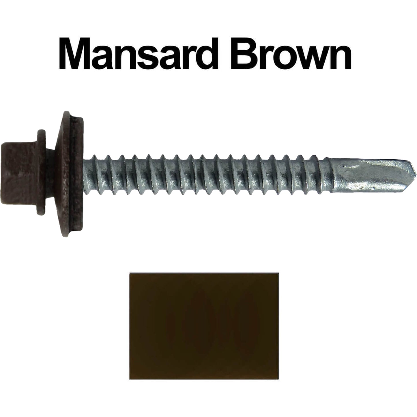 #12 x 2-1/2" Metal to Metal Type #3 Metal Roofing Screws - Hex Head Drill Point - 9/16" EPDM Washer. Colored head.