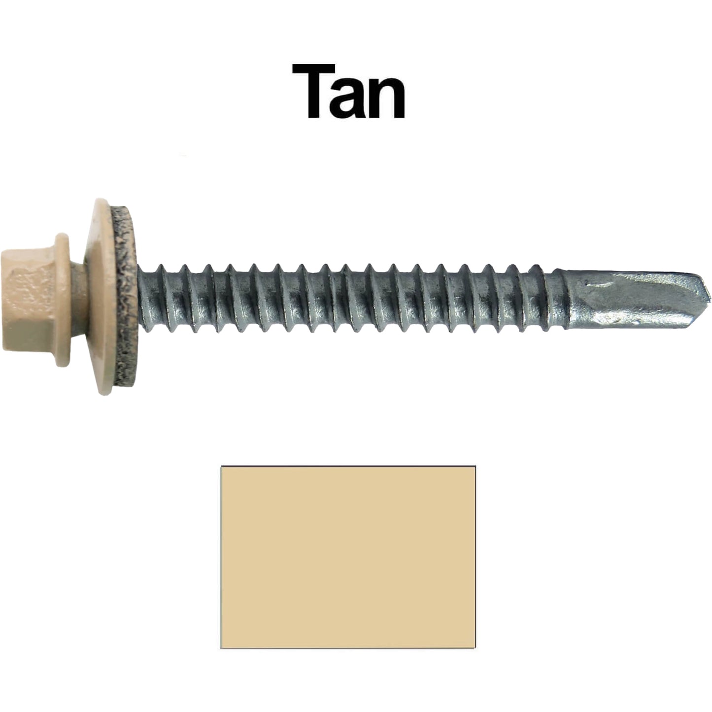 #12 x 2-1/2" Metal to Metal Type #3 Metal Roofing Screws - Hex Head Drill Point - 9/16" EPDM Washer. Colored head.