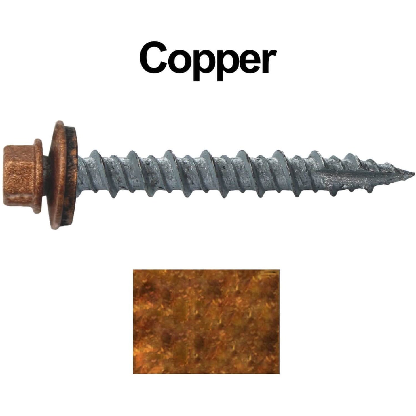 #10 x 1-1/2" Metal ROOFING SCREWS - Hex Washer Head - Self starting/self tapping - EPDM washer. Colored head.