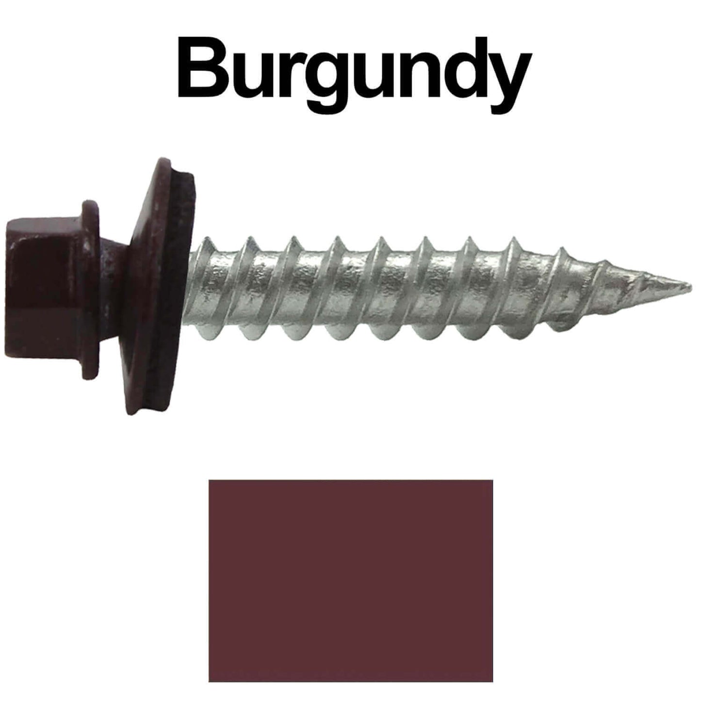 #9 x 1" Stainless Steel Metal Roofing Screws - Hex Washer Head - Self-Piercing (SP) tip metal to wood siding screws. EPDM washer. Colored head.