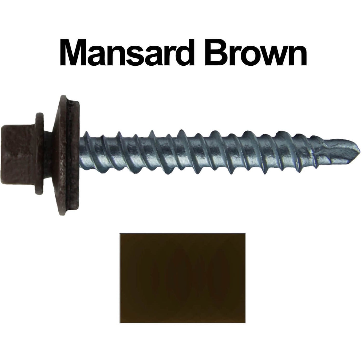 #10 x 1" Mini Driller Sheet Metal Roofing Screw - Hex Washer Head - Self starting metal to wood siding screws. EPDM washer. Colored head.