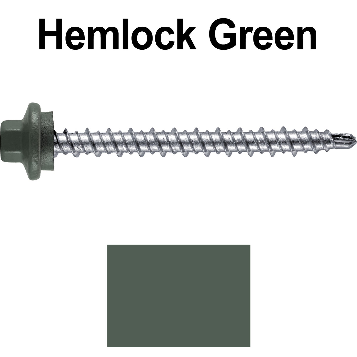 #10 x 2" Stainless Steel Mini Driller Sheet Metal Roofing Screw - Hex Washer Cap - Self starting metal to wood siding screws - EPDM washer. Colored head.