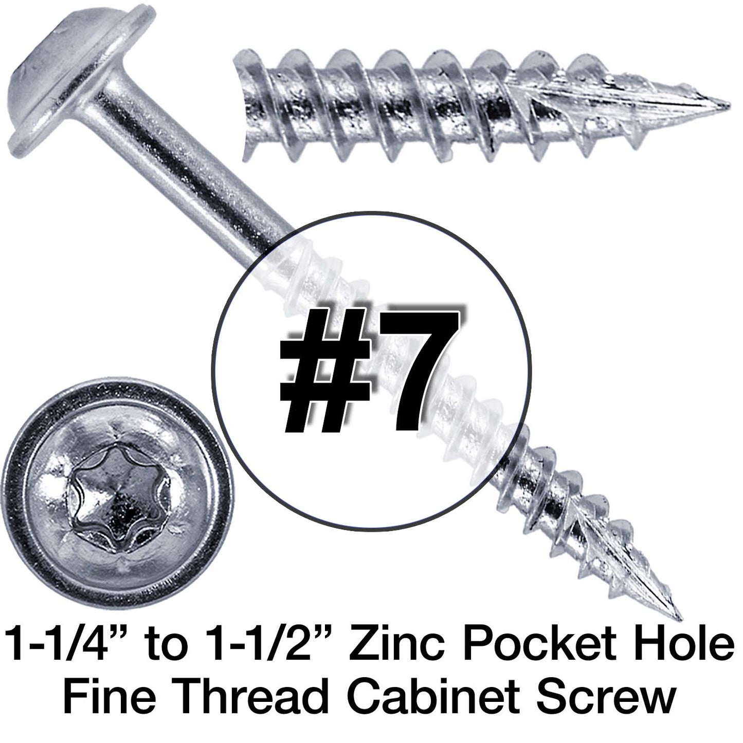 #7 Pocket Hole Torx/Star Head Screws FINE Thread - - Torx/Star Drive Pocket Hole Screws for Cabinetry & Furniture - T-20 Torx Screw Head