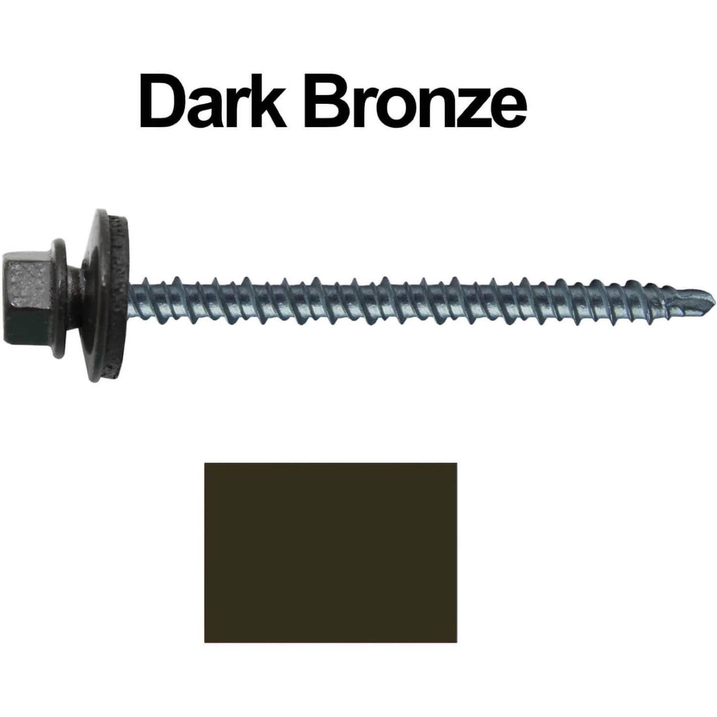 #10 x 3" Mini Driller Sheet Metal Roofing Screw - Hex Washer Head - Self starting metal to wood siding screws. EPDM washer. Colored head.