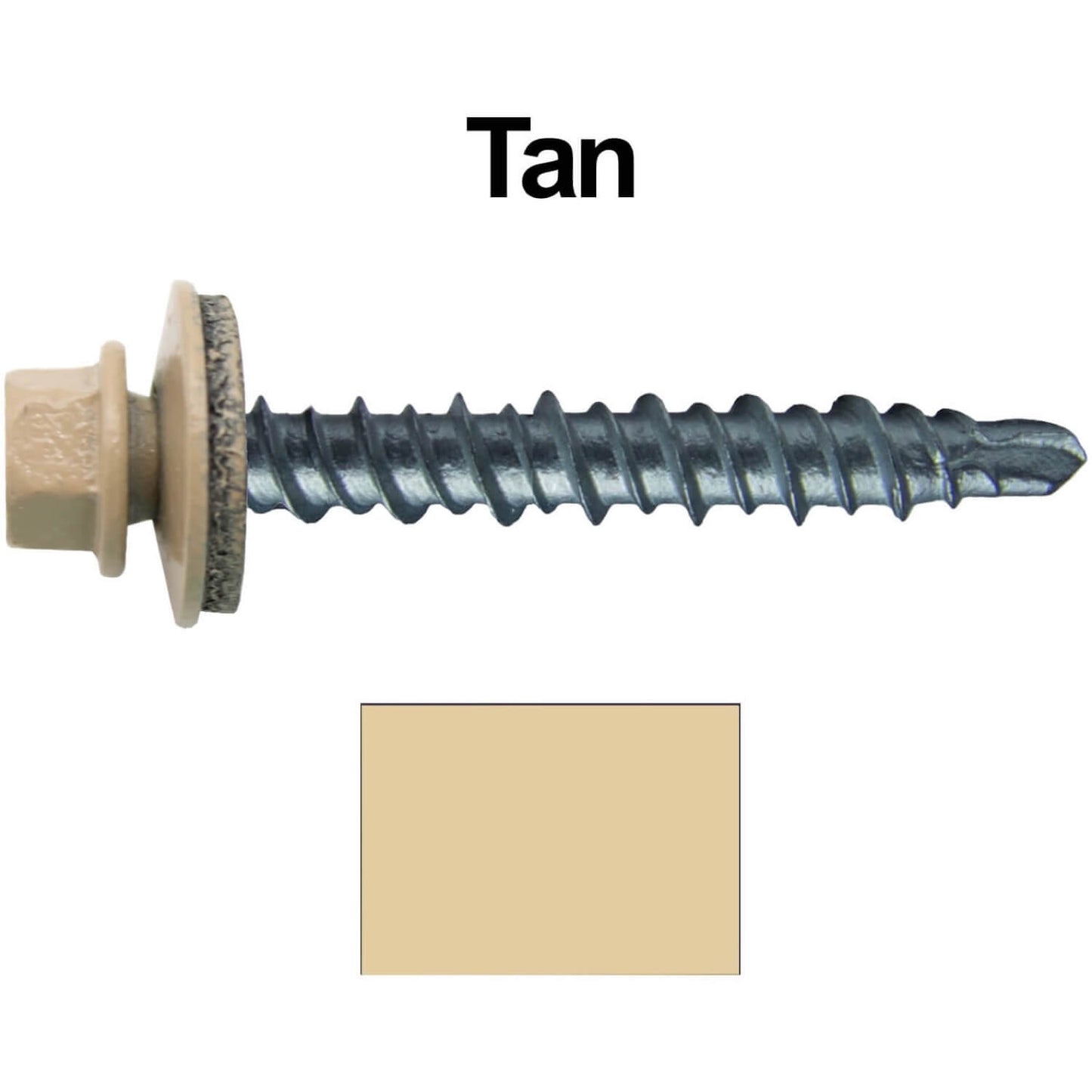 #10 x 1" Mini Driller Sheet Metal Roofing Screw - Hex Washer Head - Self starting metal to wood siding screws. EPDM washer. Colored head.
