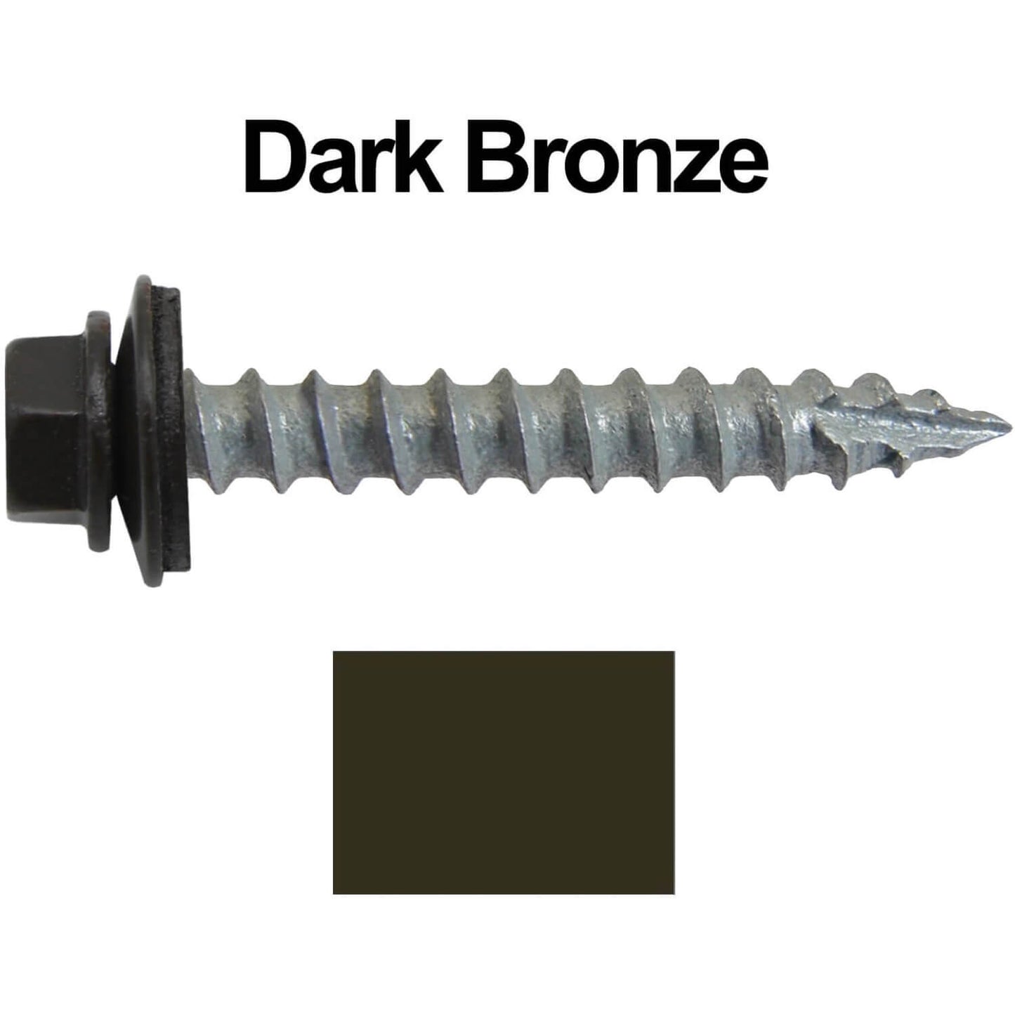 #14 x 1-1/2" Metal ROOFING SCREWS - Hex Washer Head - Self starting/self tapping - EPDM washer. Colored head.