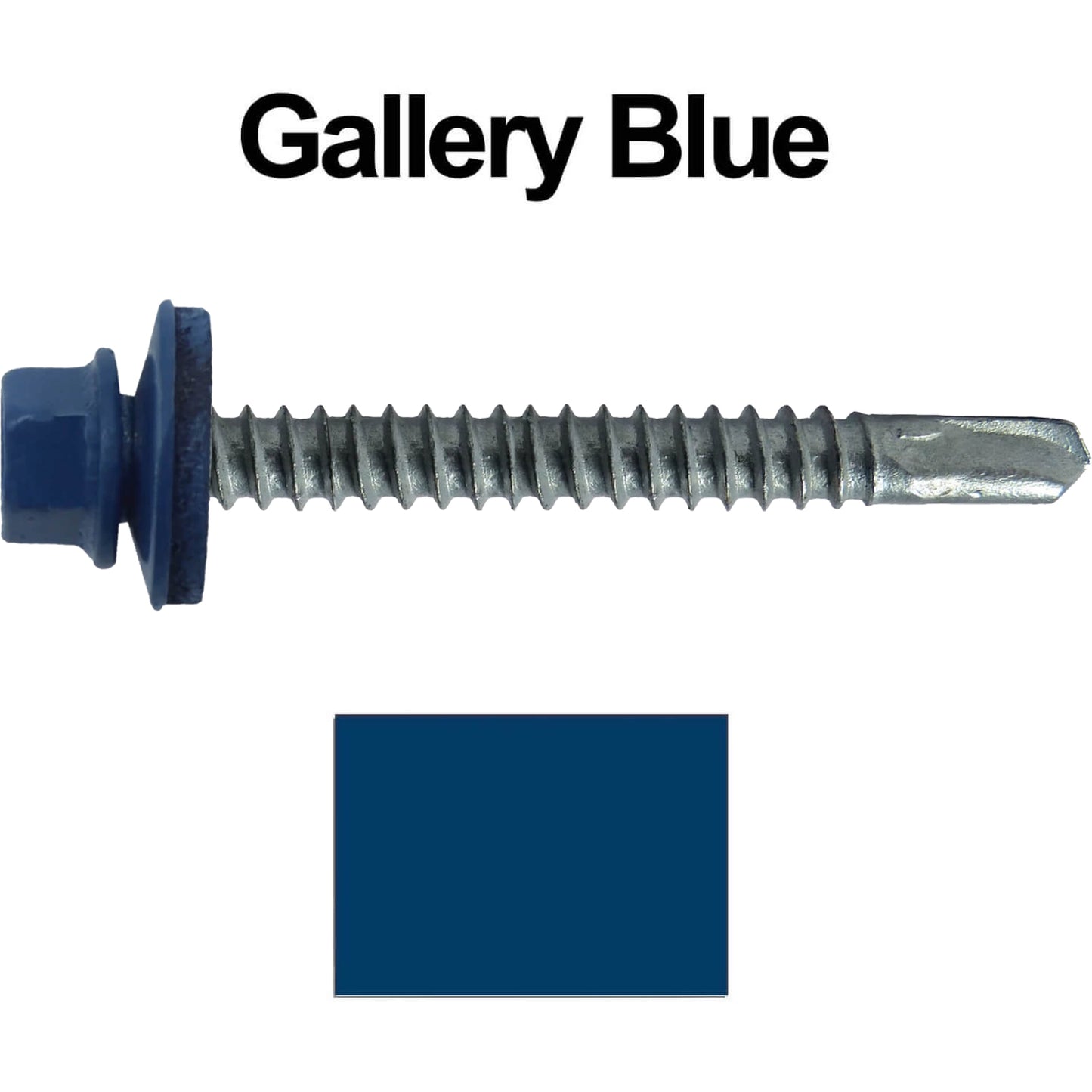 #12 x 2-1/2" Metal to Metal Type #3 Metal Roofing Screws - Hex Head Drill Point - 9/16" EPDM Washer. Colored head.