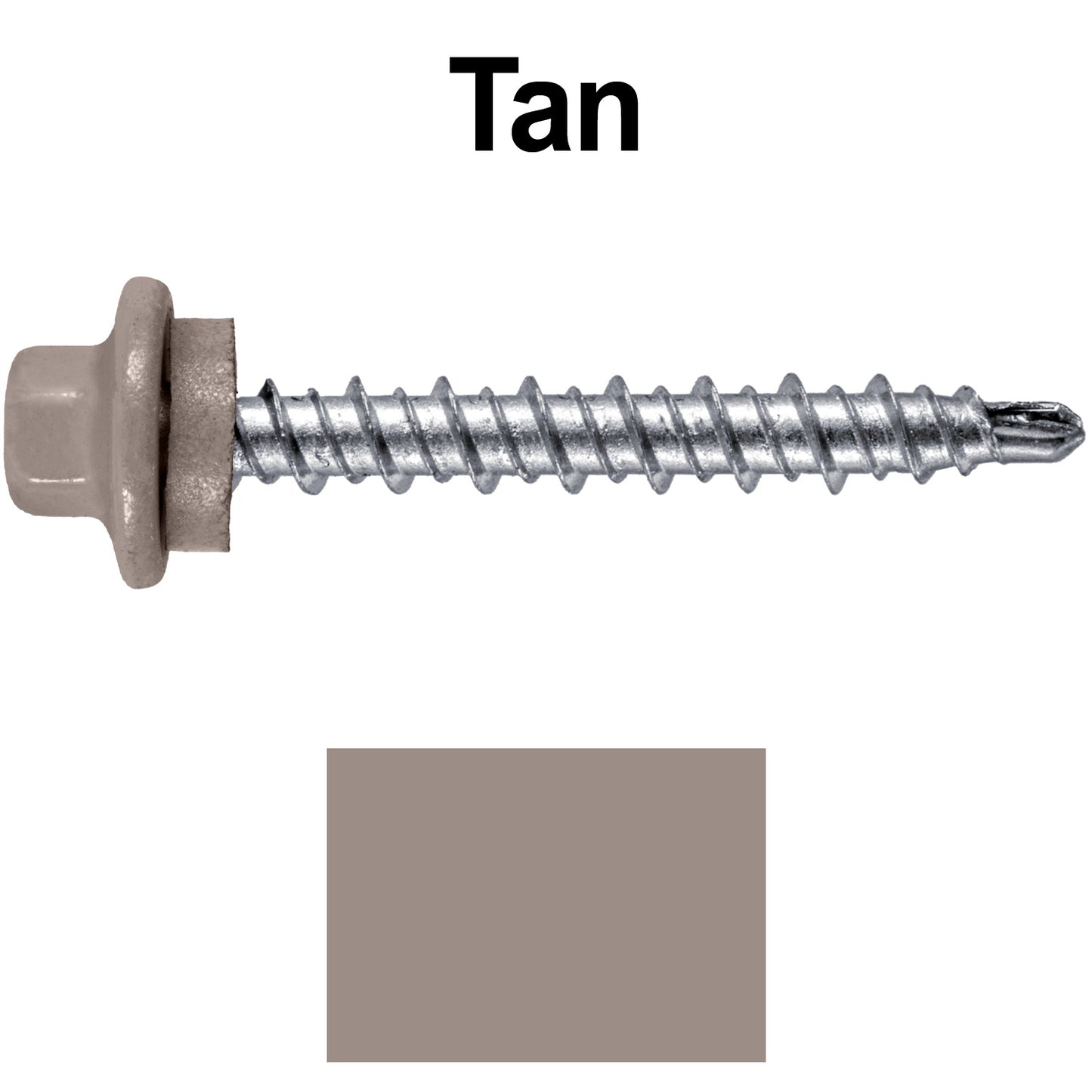 #10 x 1-1/2" Stainless Steel Mini Driller Sheet Metal Roofing Screw - Hex Washer Cap - Self starting metal to wood siding screws - EPDM washer. Colored head.