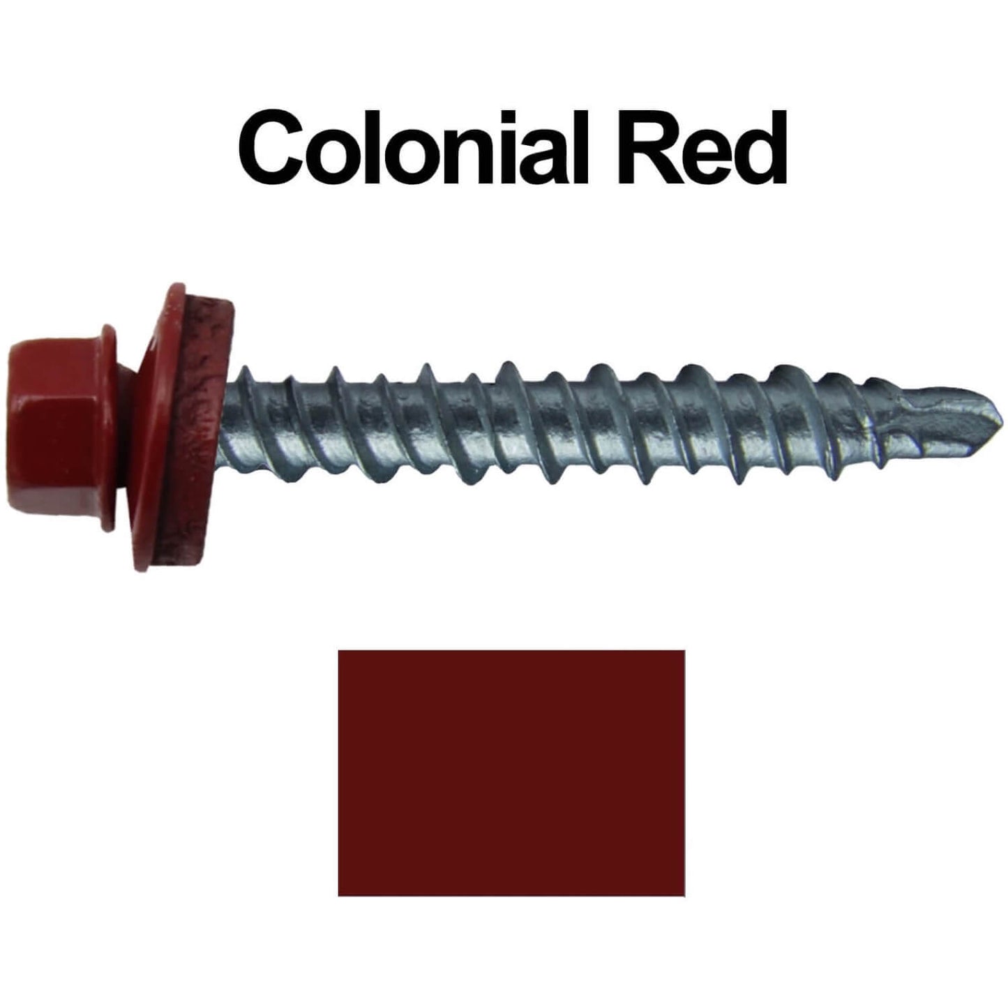 #10 x 1" Mini Driller Sheet Metal Roofing Screw - Hex Washer Head - Self starting metal to wood siding screws. EPDM washer. Colored head.
