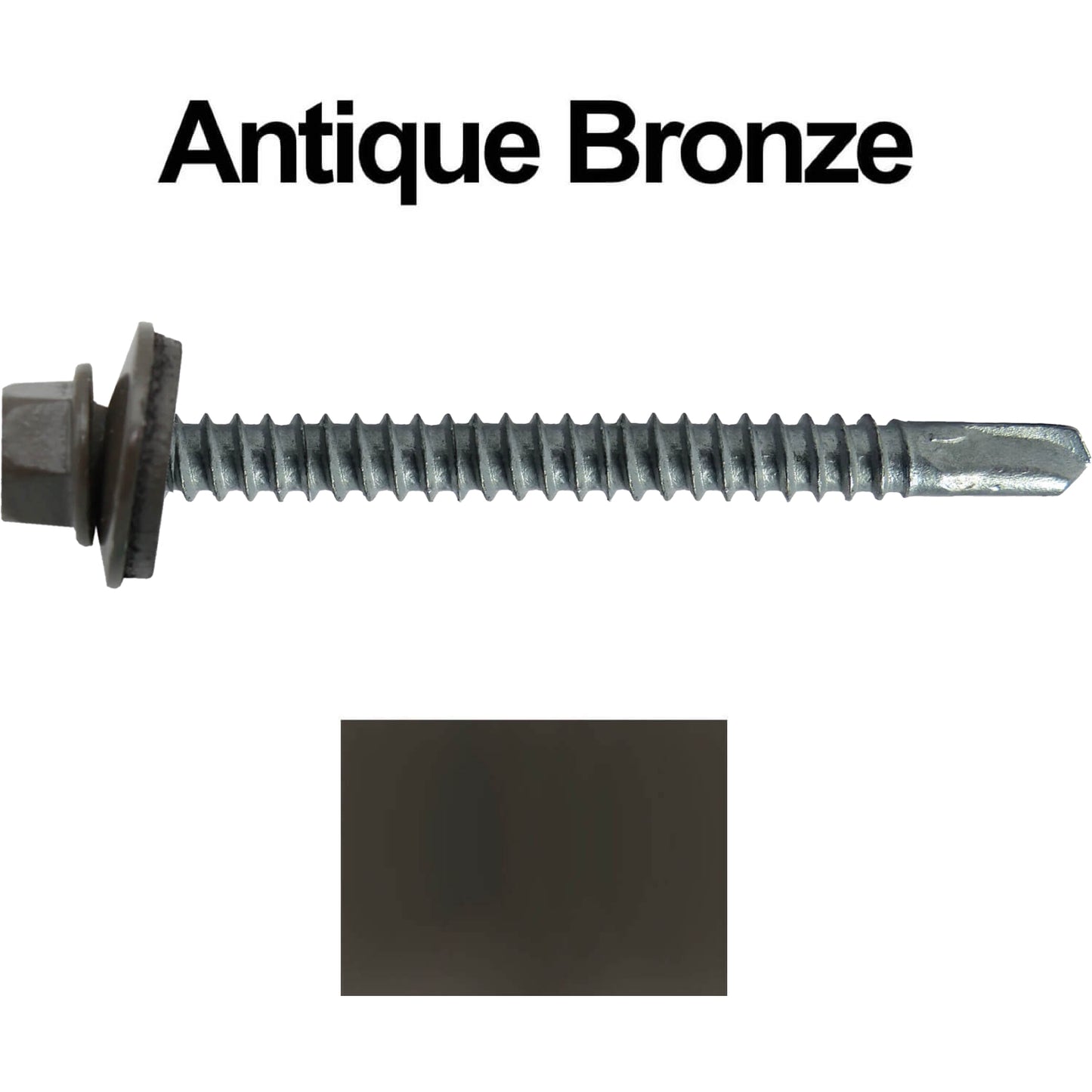 #12 X 3" Metal to Metal Type #3 Roofing Screws - Hex Washer Head - Self starting/self tapping - 5/8" EPDM washer. Colored head.