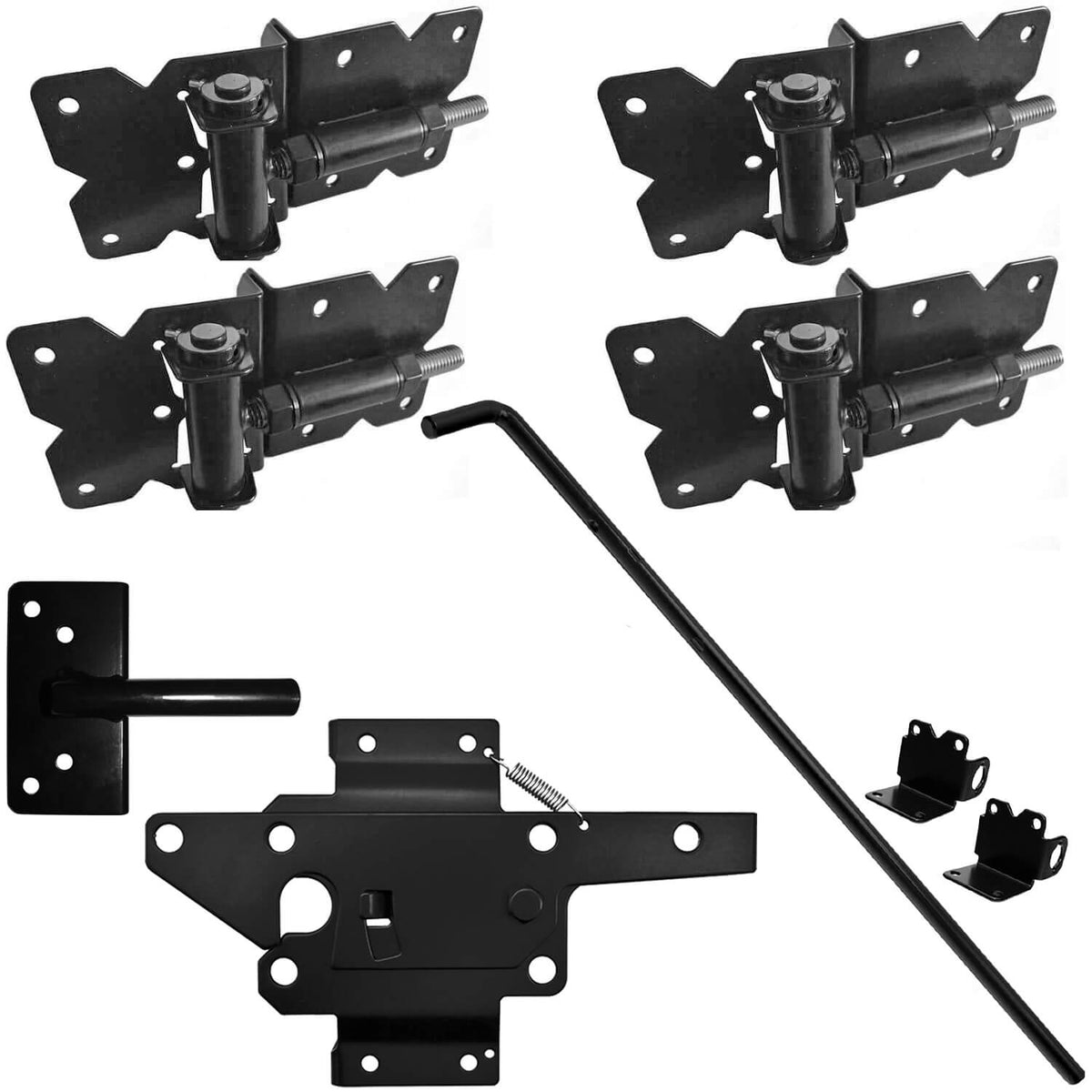 Vinyl Gate Kits in Standard and Self-Closing for Single and Double Gates. Choose from Black or White With or Without Drop Rods. Standard and Extended Gate Latches