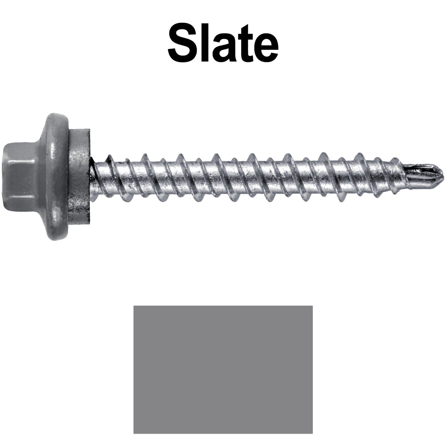 #10 x 1-1/2" Stainless Steel Mini Driller Sheet Metal Roofing Screw - Hex Washer Cap - Self starting metal to wood siding screws - EPDM washer. Colored head.