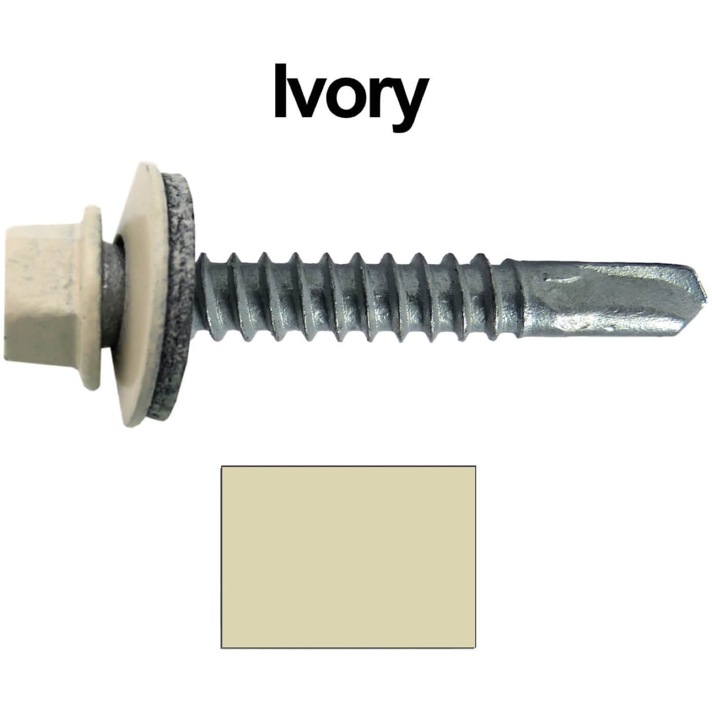#12x1-1/2" Metal to Metal Type #3 Metal Roofing Screws- Hex Head Drill Point - 9/16" EPDM Washer. Colored head.