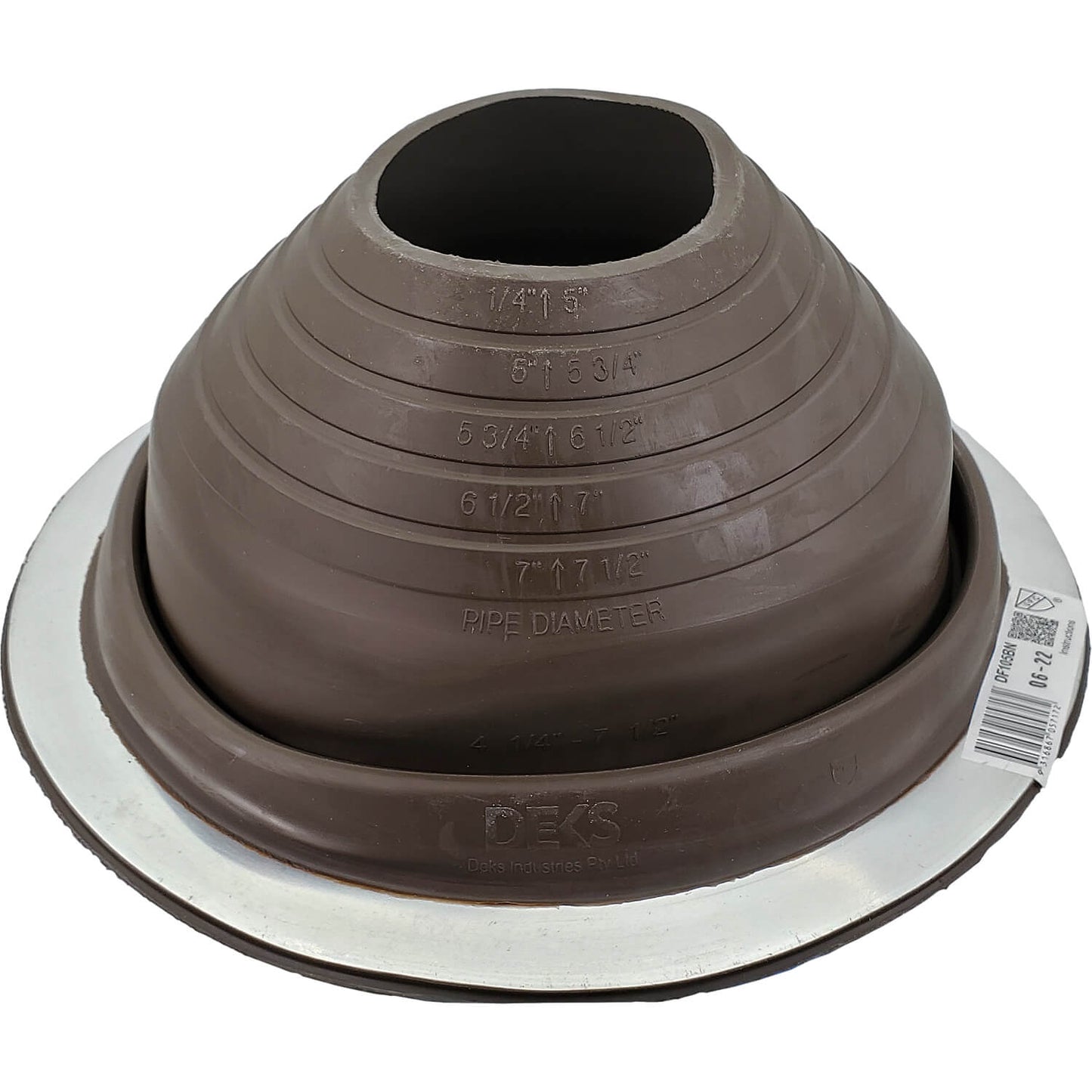Dektite Round EPDM Pipe Flashings in Multiple Colors and Three Different Sizes. Continuous Service Temperature Ranges of -58F to 239F (EPDM)