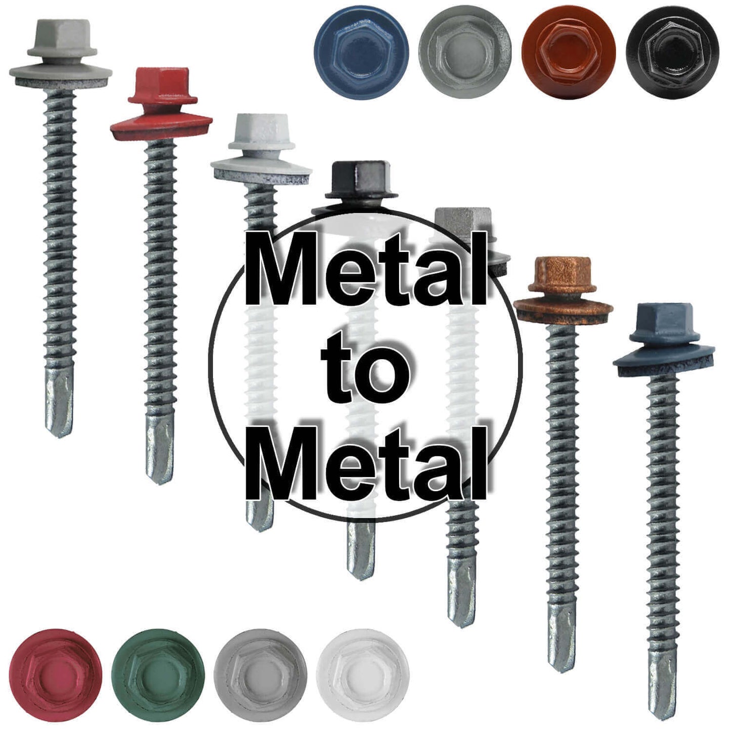 #12 X 3" Metal to Metal Type #3 Roofing Screws - Hex Washer Head - Self starting/self tapping - 5/8" EPDM washer. Colored head.