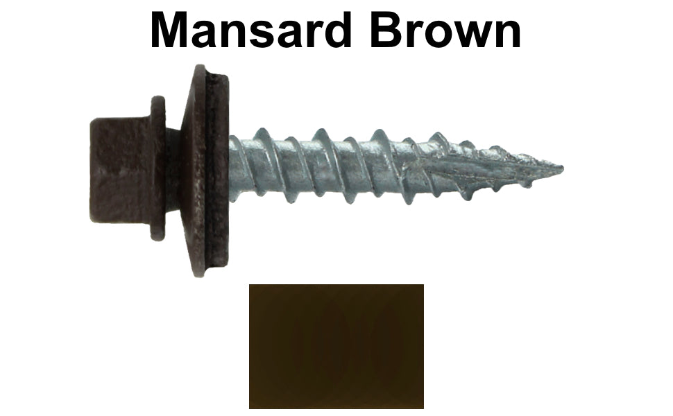 #10 x 1" Metal ROOFING SCREWS - Hex Washer Head - Self starting/self tapping - EPDM washer. Colored head.