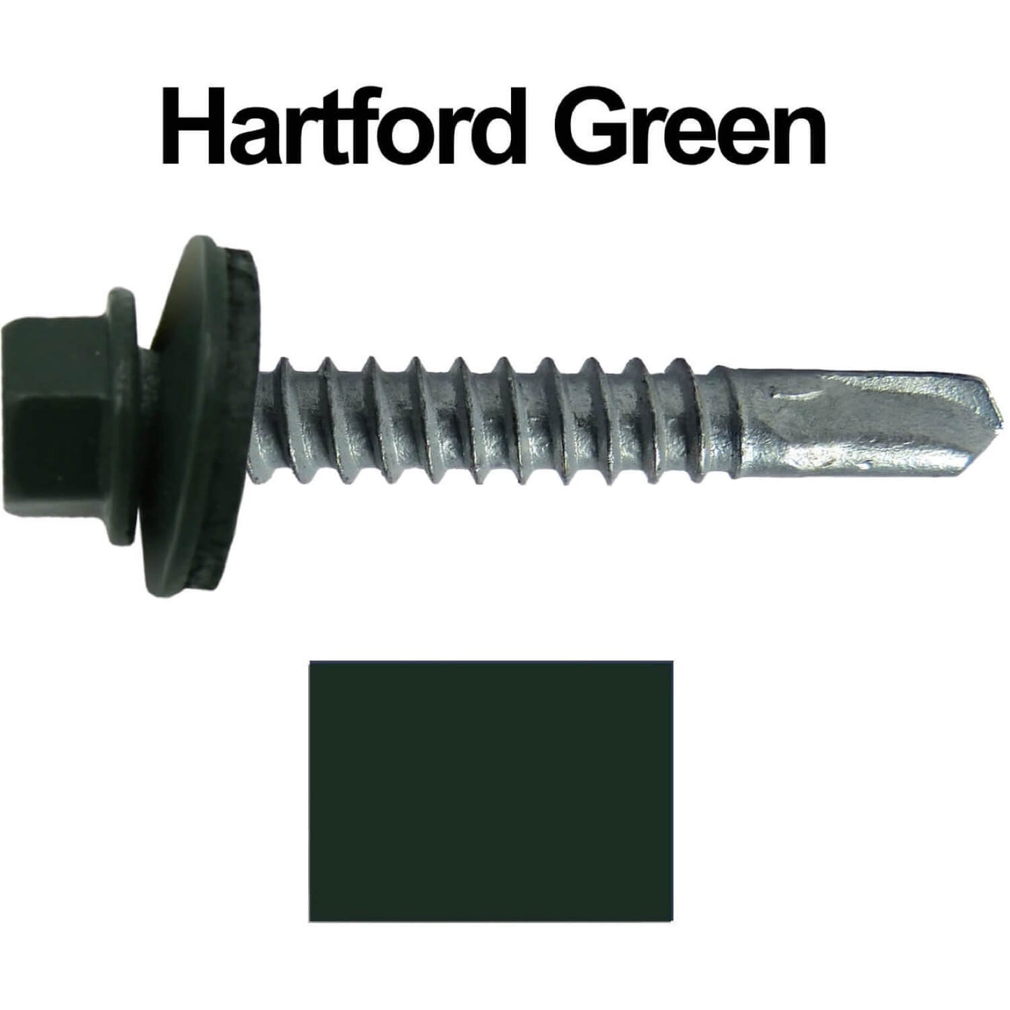 #12x1-1/2" Metal to Metal Type #3 Metal Roofing Screws- Hex Head Drill Point - 9/16" EPDM Washer. Colored head.