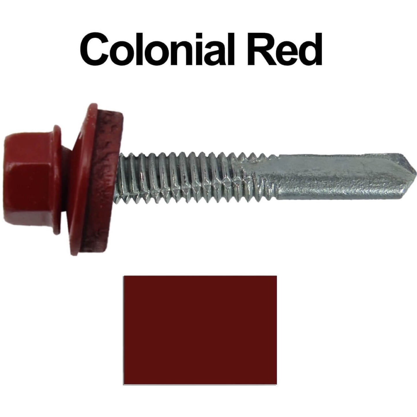 #12 x 1-1/2" Metal to Metal Type #5 Roofing Screws - Hex Head Drill Point. 9/16" EPDM Washer. Colored Head.