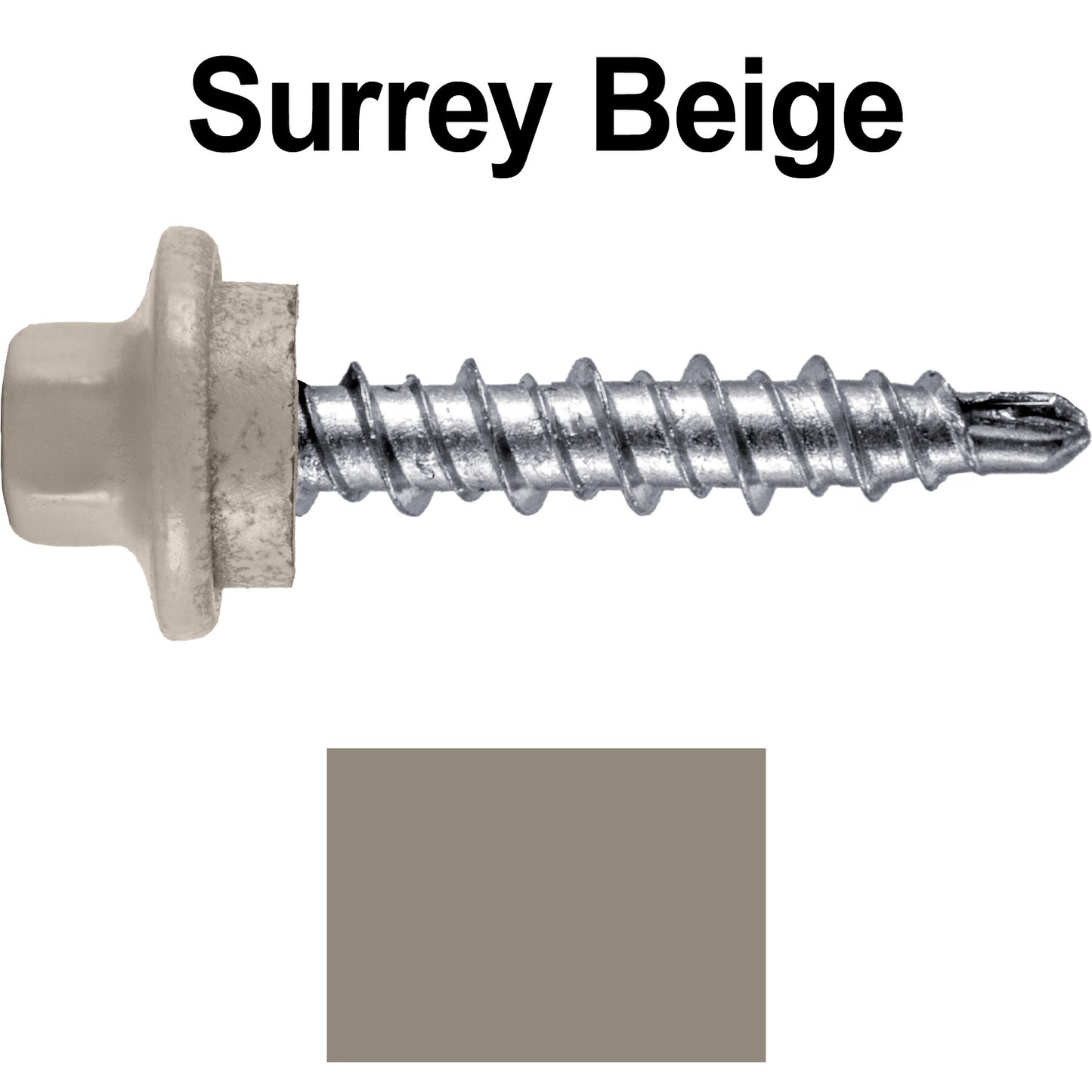 #10 x 1" Stainless Steel Mini Driller Sheet Metal Roofing Screw - Hex Washer Cap - Self starting metal to wood siding screws - EPDM washer. Colored Head.