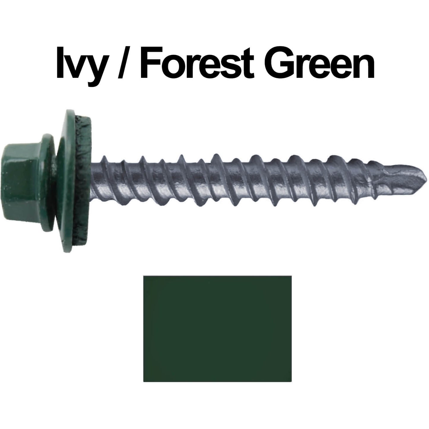 #10 x 1" Mini Driller Sheet Metal Roofing Screw - Hex Washer Head - Self starting metal to wood siding screws. EPDM washer. Colored head.
