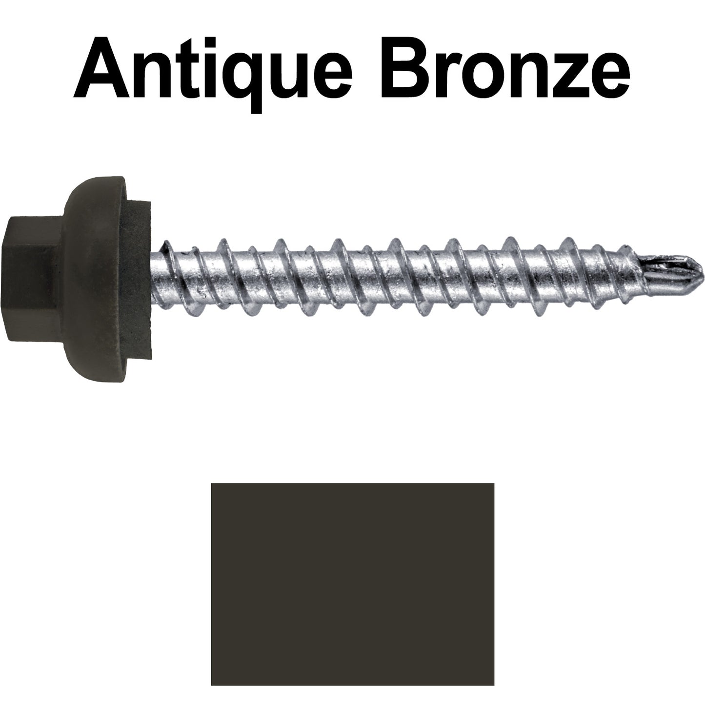 10 X 1-1/2” Zinc Aluminum Cap MINI-DRILLER Roofing Screws HI-LO THREAD Zinc Plated Carbon Steel Shank - EPDM Washer - Colored head