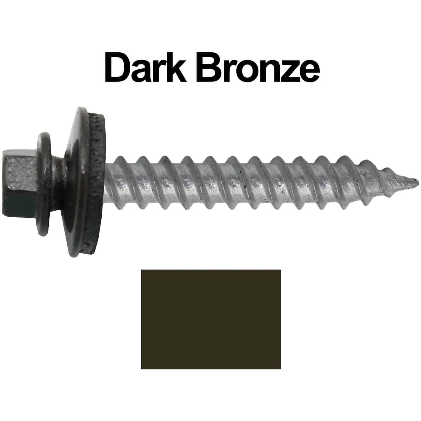 12 x 1-1/2" Metal ROOFING SCREWS - Hex Washer Head - Self starting/self tapping - EPDM washer. Colored head.