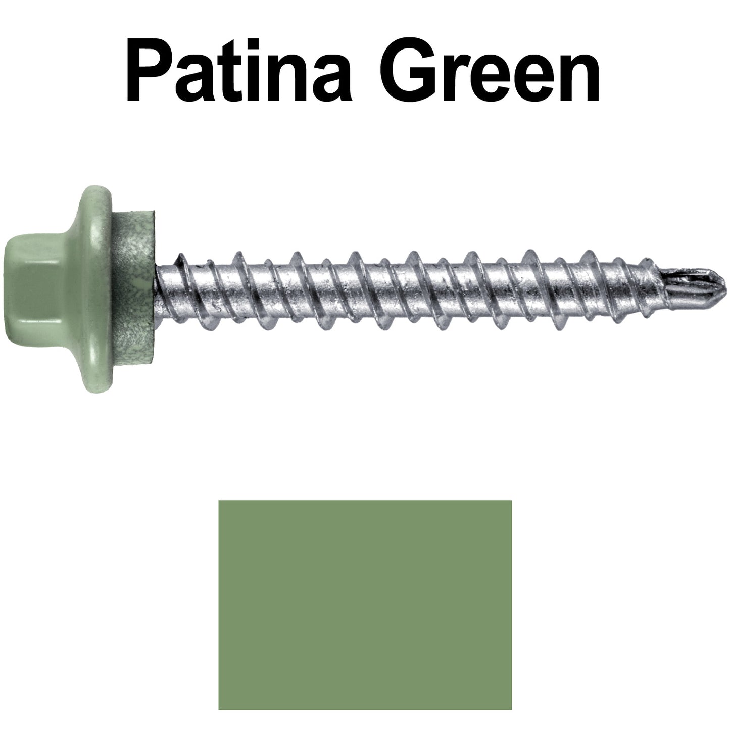 #10 x 1-1/2" Stainless Steel Mini Driller Sheet Metal Roofing Screw - Hex Washer Cap - Self starting metal to wood siding screws - EPDM washer. Colored head.