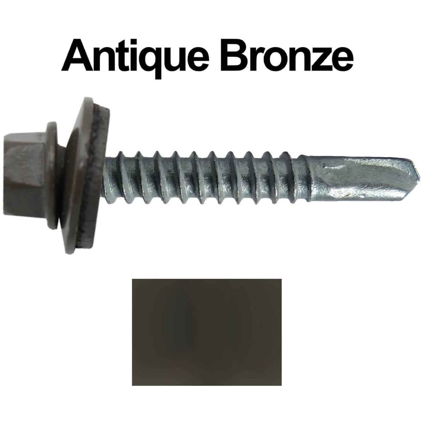 #12x1-1/2" Metal to Metal Type #3 Metal Roofing Screws- Hex Head Drill Point - 9/16" EPDM Washer. Colored head.