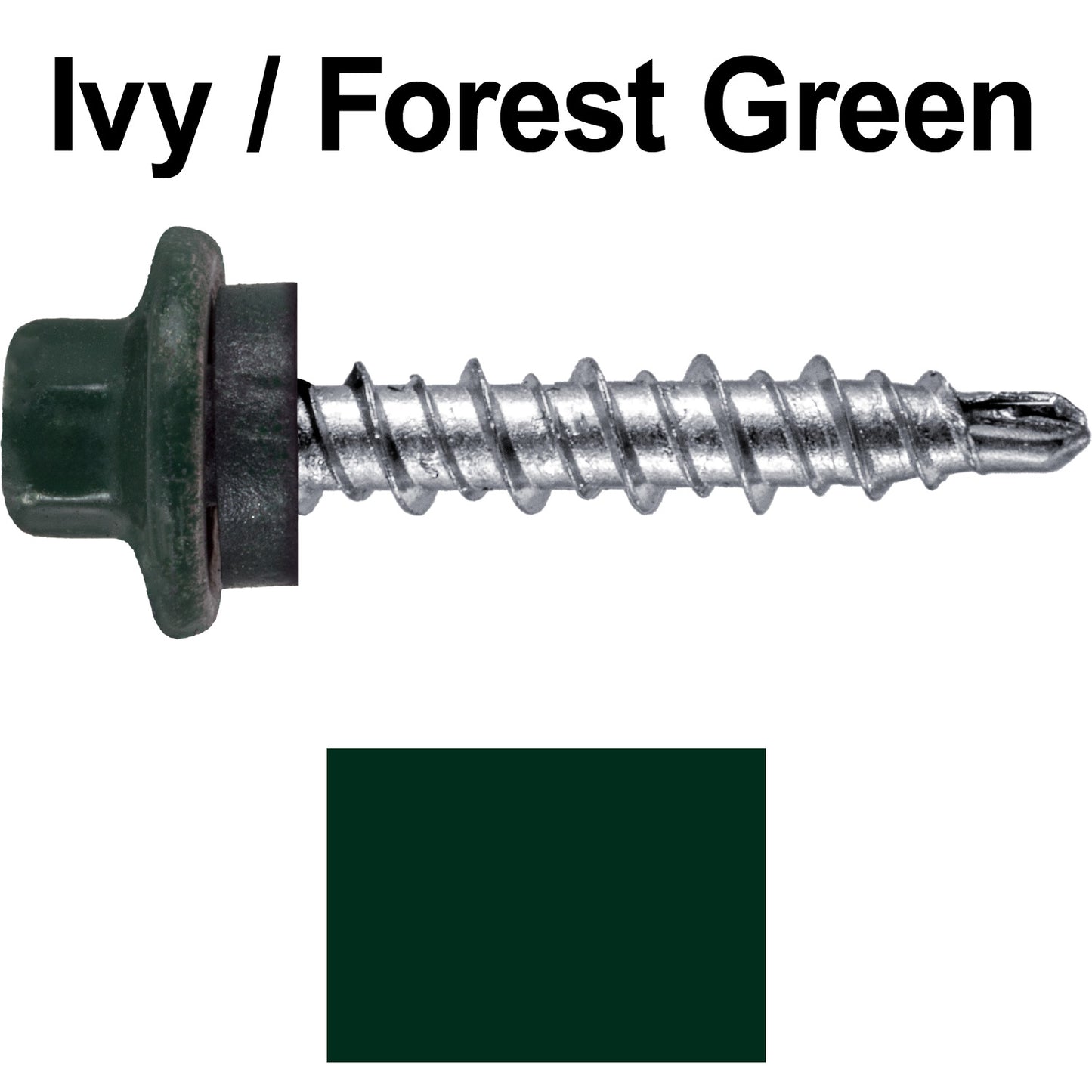 #10 x 1" Stainless Steel Mini Driller Sheet Metal Roofing Screw - Hex Washer Cap - Self starting metal to wood siding screws - EPDM washer. Colored Head.