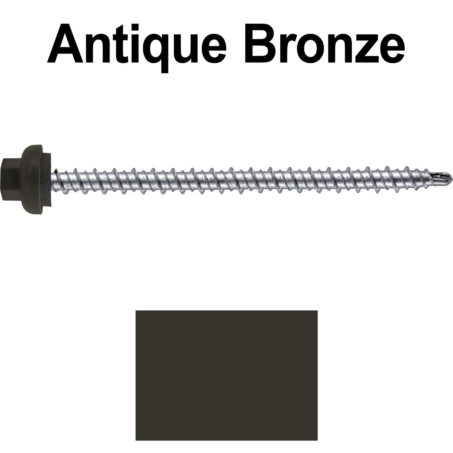 10 X 3" Zinc Aluminum Cap MINI-DRILLER Roofing Screws HI-LO THREAD Zinc Plated Carbon Steel Shank - EPDM Washer - Colored head