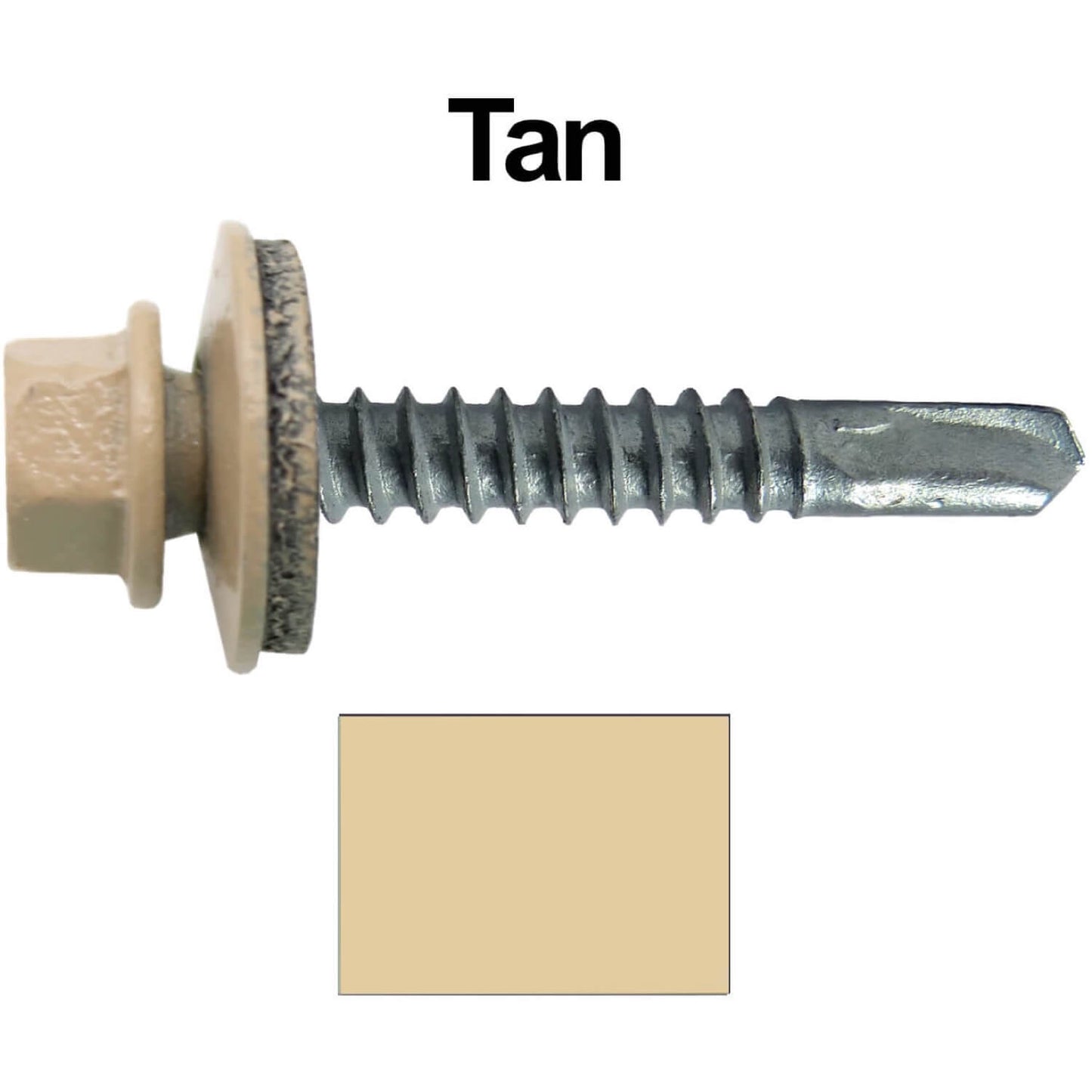#12x1-1/2" Metal to Metal Type #3 Metal Roofing Screws- Hex Head Drill Point - 9/16" EPDM Washer. Colored head.
