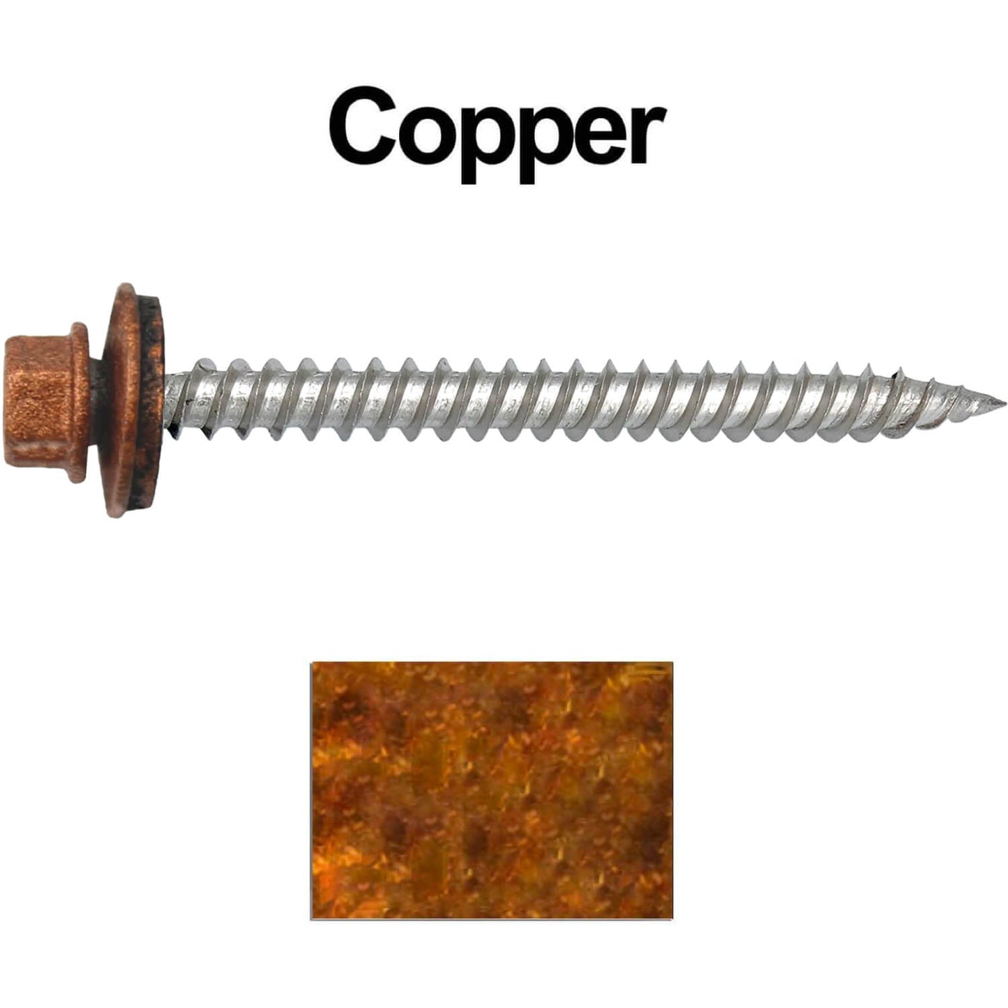 12 x 2-1/2" Stainless Steel Metal Roofing Screw - Hex Washer Head - Self starting/self tapping - EPDM washer. Colored head.