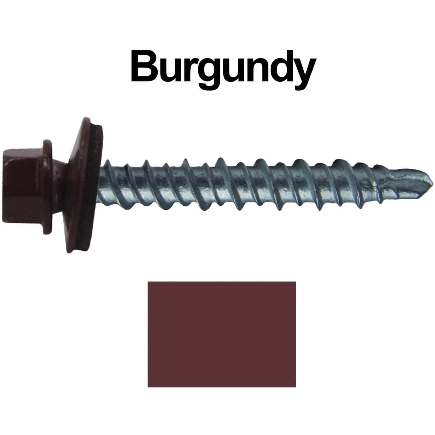 #10 x 1" Mini Driller Sheet Metal Roofing Screw - Hex Washer Head - Self starting metal to wood siding screws. EPDM washer. Colored head.