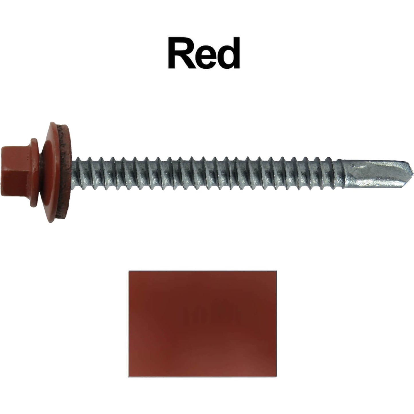 #12 X 3" Metal to Metal Type #3 Roofing Screws - Hex Washer Head - Self starting/self tapping - 5/8" EPDM washer. Colored head.