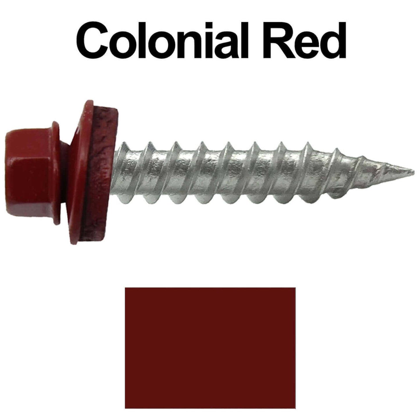 #9 x 1" Stainless Steel Metal Roofing Screws - Hex Washer Head - Self-Piercing (SP) tip metal to wood siding screws. EPDM washer. Colored head.