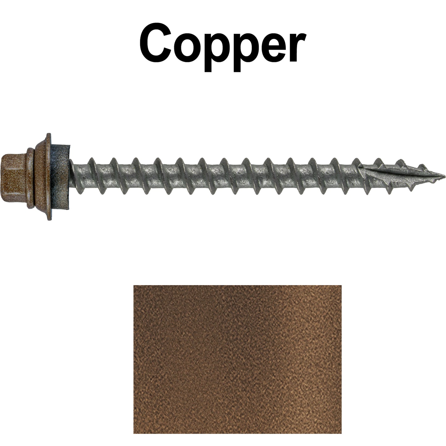 12 X 2-1/2" Metal Roofing Screws For OSB and Plywood - Galvanized Metal to Wood Type 17 Tip - 1/4" Hex Head - Assembled EPDM Washer
