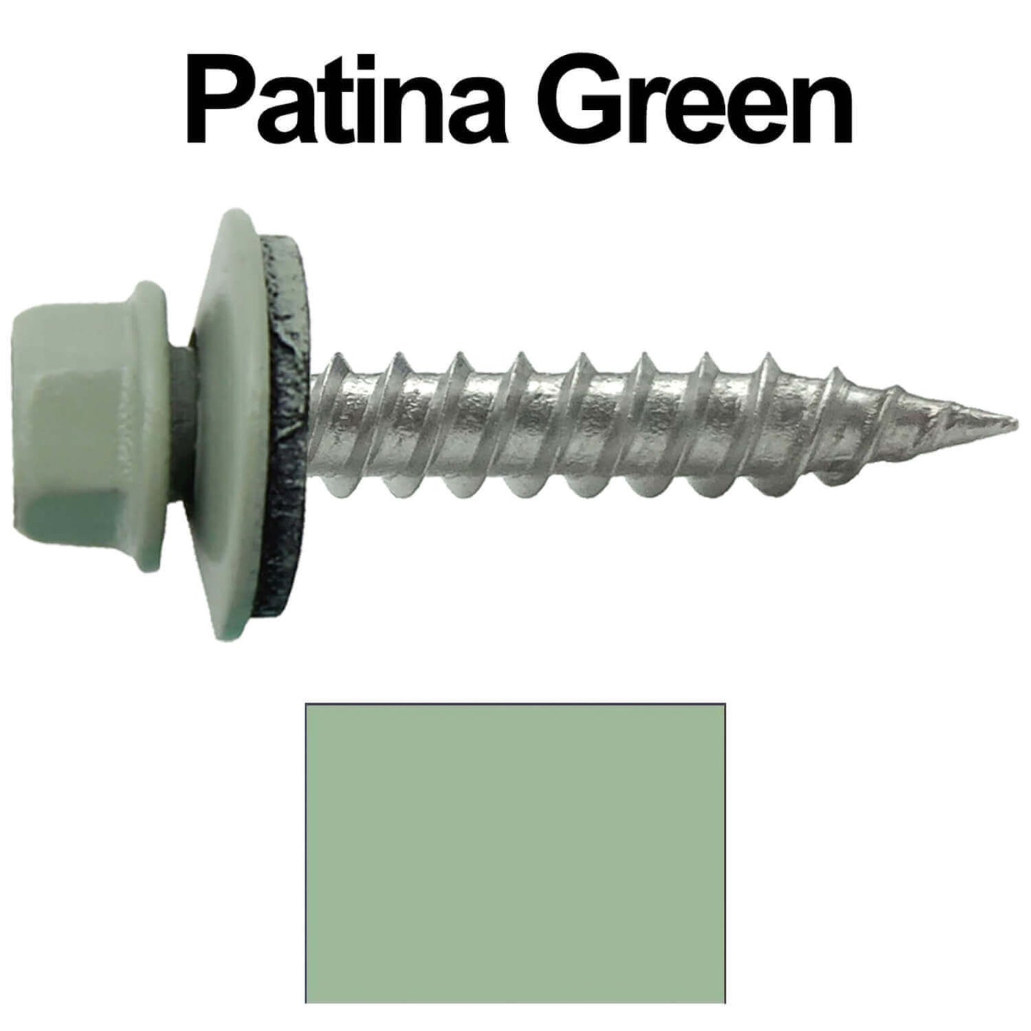 #9 x 1" Stainless Steel Metal Roofing Screws - Hex Washer Head - Self-Piercing (SP) tip metal to wood siding screws. EPDM washer. Colored head.