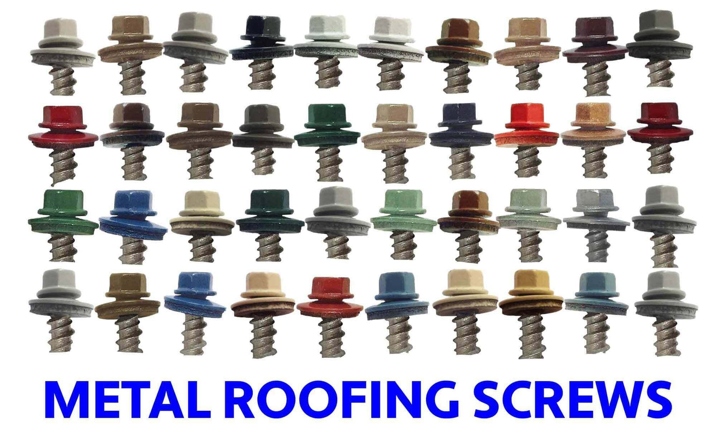 12 x 2-1/2" Metal ROOFING SCREWS - Hex Washer Head - Self starting/self tapping - EPDM washer. Colored head.